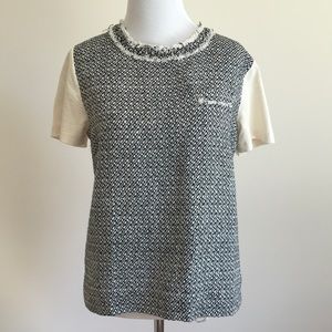 J. Crew Cream and Black tweed tee Medium